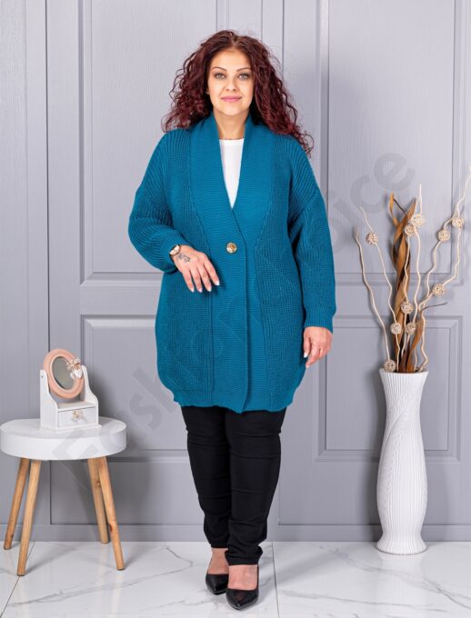 Plus size ζακέτα με ανάγλυφη πλέξη-πετρόλ-κωδ 25802-1