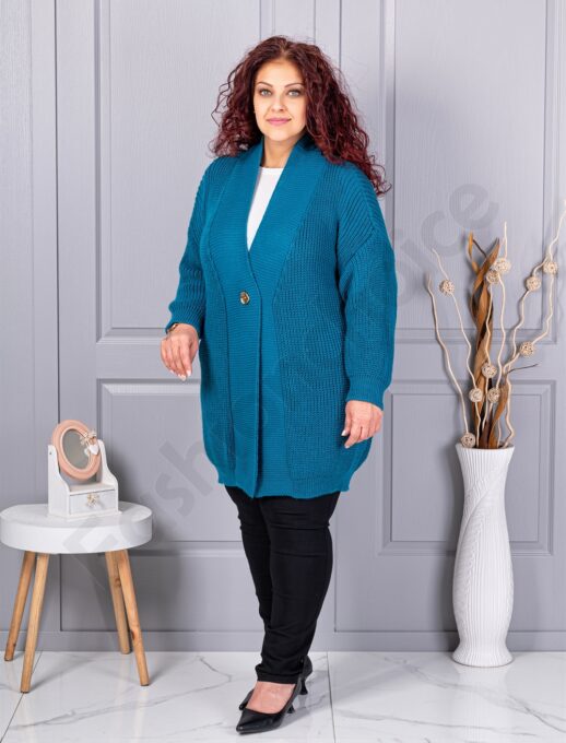 Plus size ζακέτα με ανάγλυφη πλέξη-πετρόλ-κωδ 25802-1
