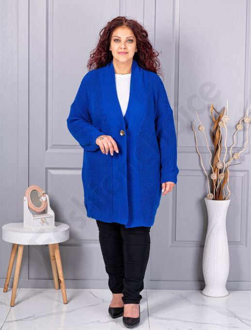 Plus size ζακέτα με ανάγλυφη πλέξη-μπλε ρουά-κωδ 25802-5