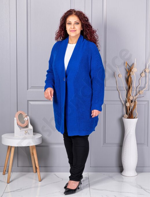 Plus size ζακέτα με ανάγλυφη πλέξη-μπλε ρουά-κωδ 25802-5