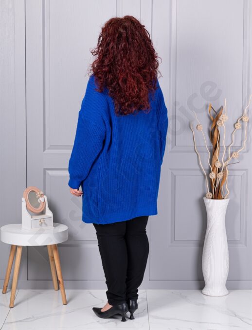 Plus size ζακέτα με ανάγλυφη πλέξη-μπλε ρουά-κωδ 25802-5