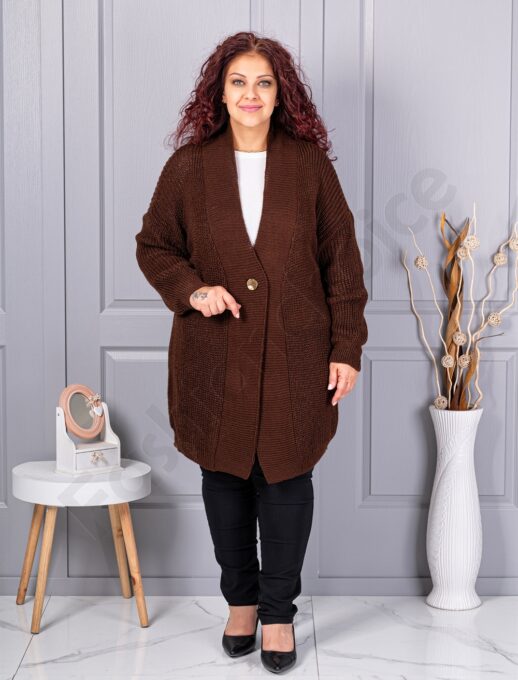 Plus size ζακέτα με ανάγλυφη πλέξη-καφέ-κωδ 25802-6