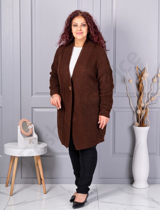 Plus size ζακέτα με ανάγλυφη πλέξη-καφέ-κωδ 25802-6