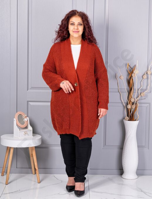 Plus size ζακέτα με ανάγλυφη πλέξη-κεραμιδί-κωδ 25802-2