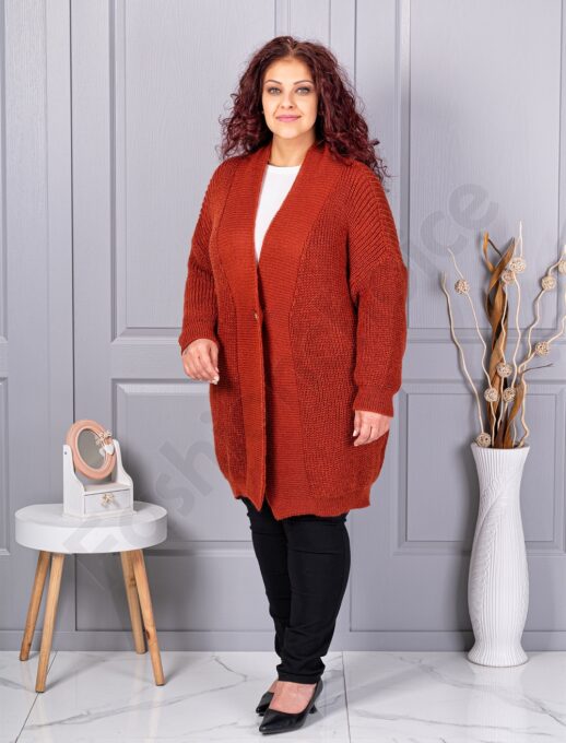 Plus size ζακέτα με ανάγλυφη πλέξη-κεραμιδί-κωδ 25802-2