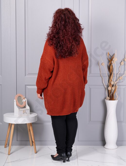 Plus size ζακέτα με ανάγλυφη πλέξη-κεραμιδί-κωδ 25802-2