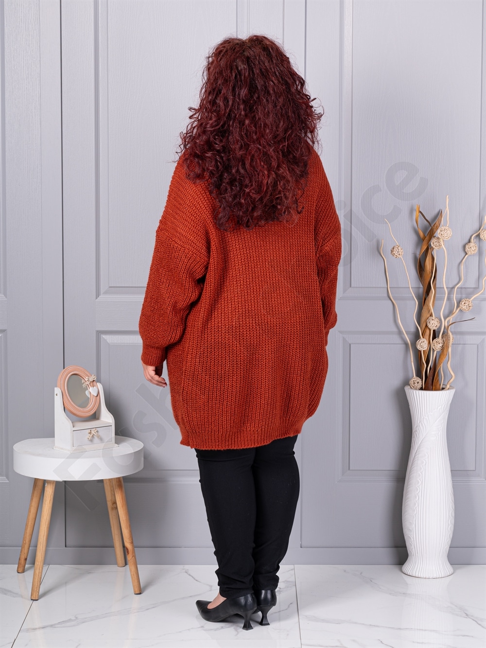 Plus size ζακέτα με ανάγλυφη πλέξη-κεραμιδί-κωδ 25802-2