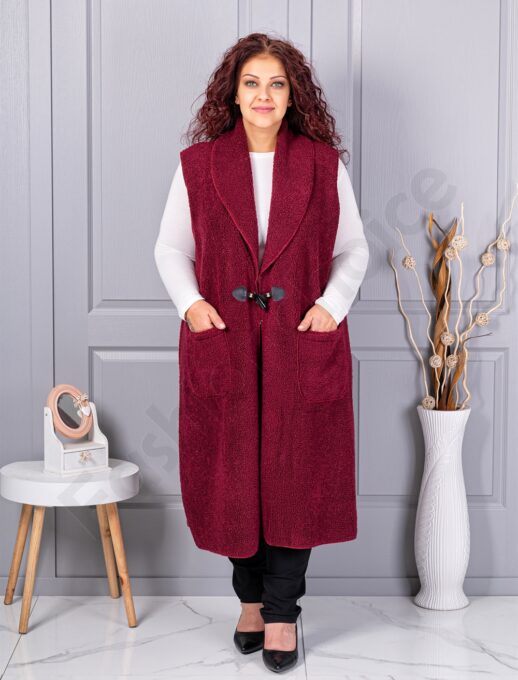 Plus size μπουκλέ γιλέκο μακρύ-μπορντό-κωδ 2184-4