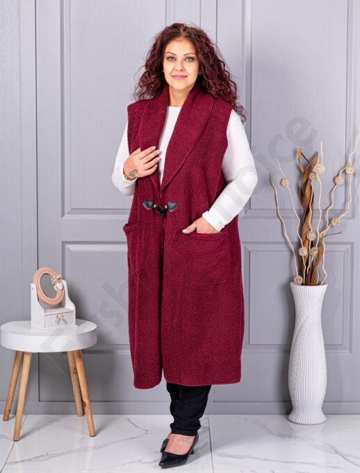 Plus size μπουκλέ γιλέκο μακρύ-μπορντό-κωδ 2184-4