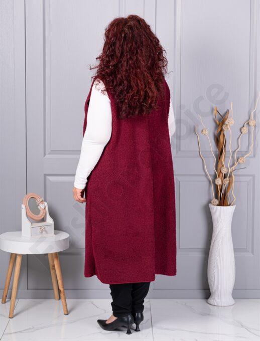 Plus size μπουκλέ γιλέκο μακρύ-μπορντό-κωδ 2184-4