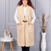 Plus size μπουκλέ γιλέκο μακρύ-μπεζ-κωδ 2184-3