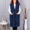 Plus size μπουκλέ γιλέκο μακρύ-μπλε σκούρο-κωδ 2184-5