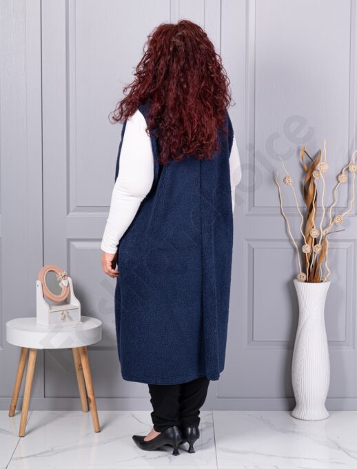 Plus size μπουκλέ γιλέκο μακρύ-μπλε σκούρο-κωδ 2184-5