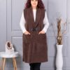 Plus size μπουκλέ γιλέκο μακρύ-καφέ-κωδ 2184-2