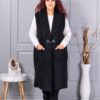Plus size μπουκλέ γιλέκο μακρύ-μαύρο-κωδ 2184