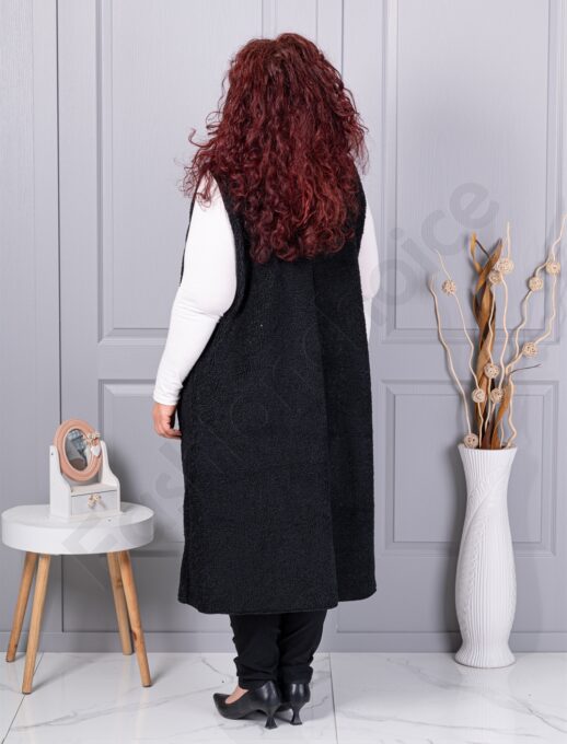 Plus size μπουκλέ γιλέκο μακρύ-μαύρο-κωδ 2184
