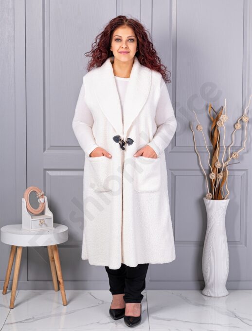Plus size μπουκλέ γιλέκο μακρύ-εκρού-κωδ 2184-1