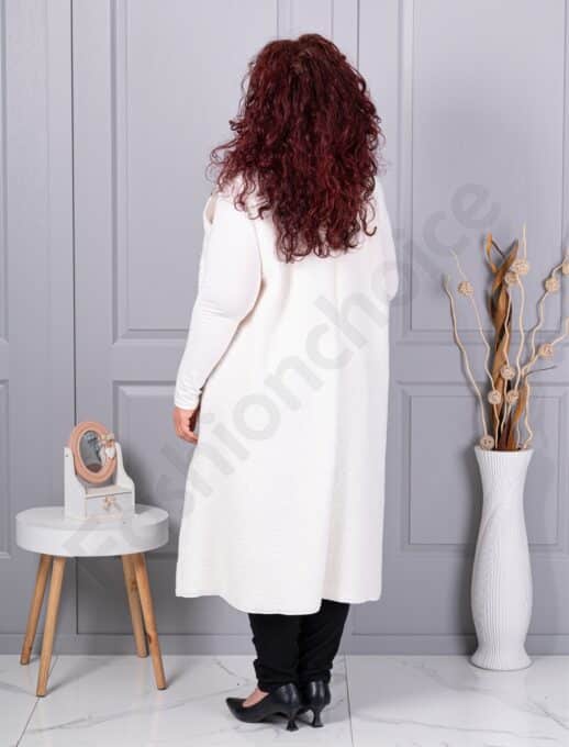 Plus size μπουκλέ γιλέκο μακρύ-εκρού-κωδ 2184-1