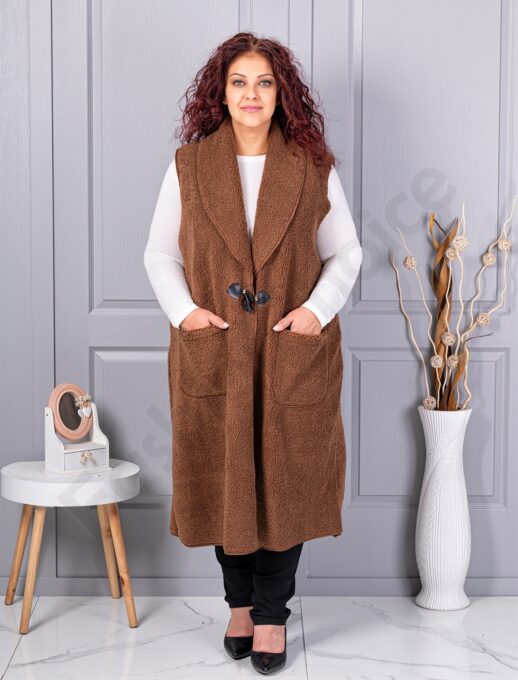 Plus size μπουκλέ γιλέκο μακρύ-ταμπά-κωδ 2184-6