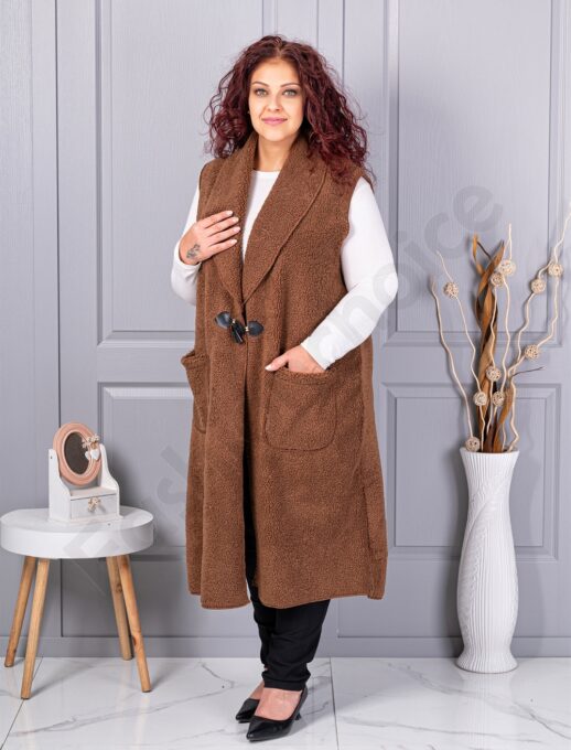 Plus size μπουκλέ γιλέκο μακρύ-ταμπά-κωδ 2184-6