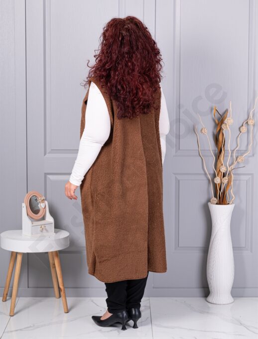 Plus size μπουκλέ γιλέκο μακρύ-ταμπά-κωδ 2184-6