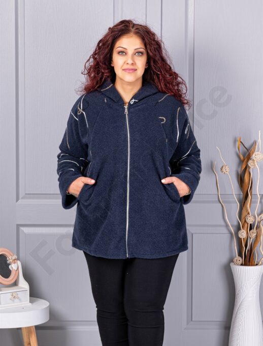 Plus size μπουκλέ ζακέτα-μπλε σκούρο-κωδ 9843-4