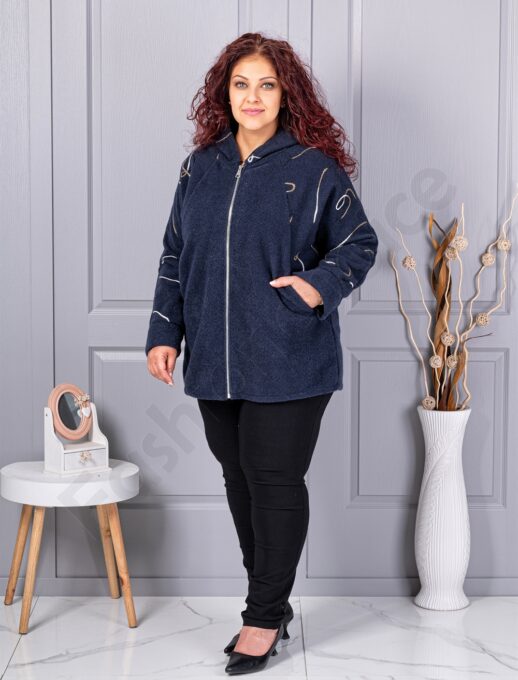 Plus size μπουκλέ ζακέτα-μπλε σκούρο-κωδ 9843-4