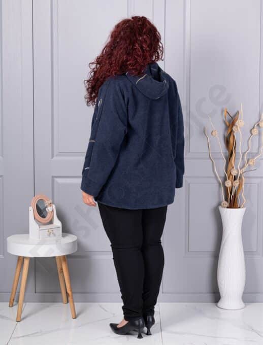 Plus size μπουκλέ ζακέτα-μπλε σκούρο-κωδ 9843-4