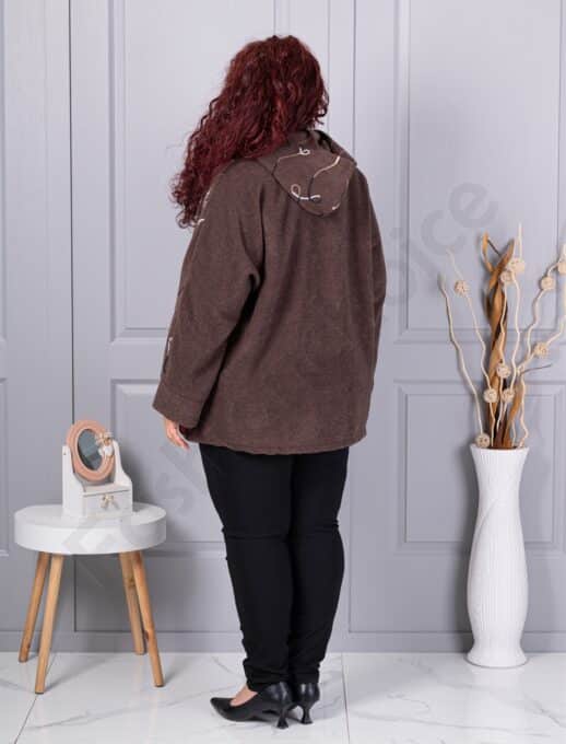 Plus size μπουκλέ ζακέτα-καφέ-κωδ 9843-2