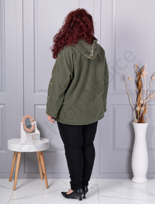 Plus size μπουκλέ ζακέτα-χακί-κωδ 9843-3