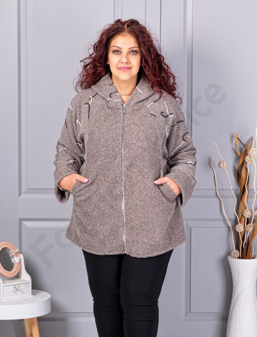 Plus size μπουκλέ ζακέτα-μόκα-κωδ 9843-1