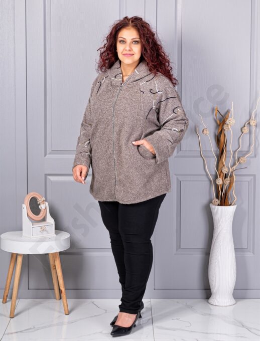Plus size μπουκλέ ζακέτα-μόκα-κωδ 9843-1
