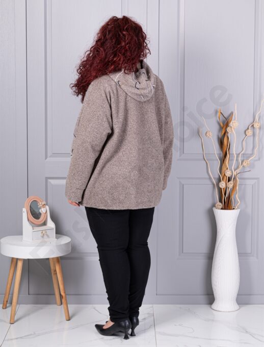 Plus size μπουκλέ ζακέτα-μόκα-κωδ 9843-1