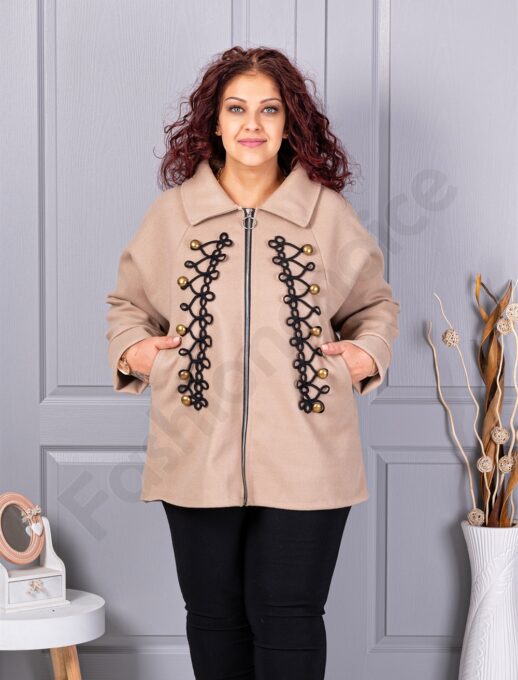 Plus size κασμίρ ζακέτα με απλικέ-μπεζ-κωδ 9846-1