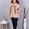 Plus size κασμίρ ζακέτα με απλικέ-μπεζ-κωδ 9846-1