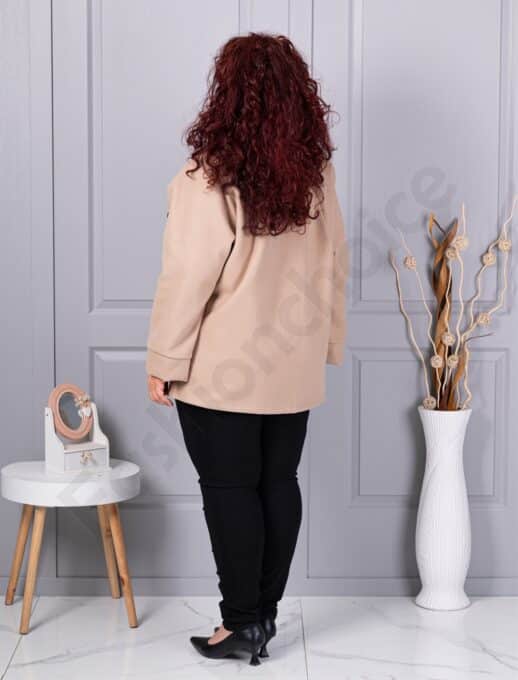 Plus size κασμίρ ζακέτα με απλικέ-μπεζ-κωδ 9846-1