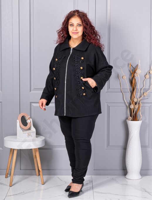 Plus size κασμίρ ζακέτα με απλικέ-μαύρο-κωδ 9846