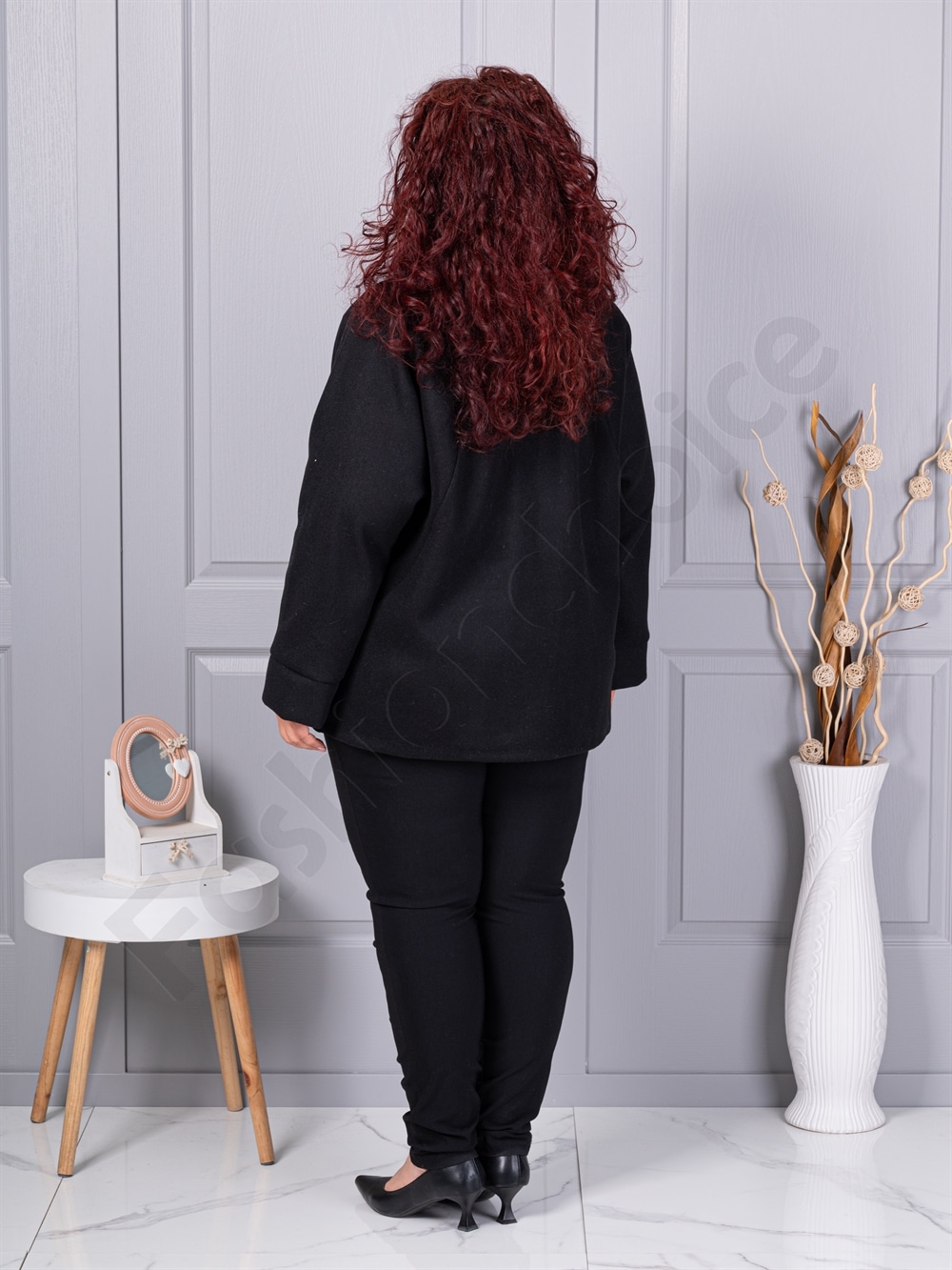 Plus size κασμίρ ζακέτα με απλικέ-μαύρο-κωδ 9846