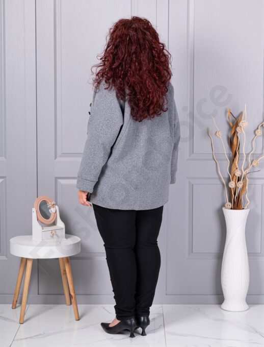 Plus size κασμίρ ζακέτα με απλικέ-γκρι-κωδ 9846-3