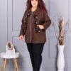 Plus size κασμίρ ζακέτα με απλικέ-καφέ-κωδ 9846-2