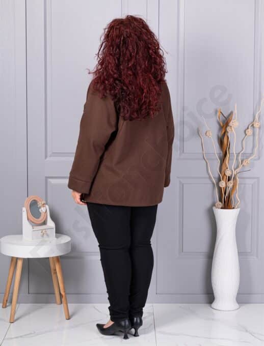 Plus size κασμίρ ζακέτα με απλικέ-καφέ-κωδ 9846-2