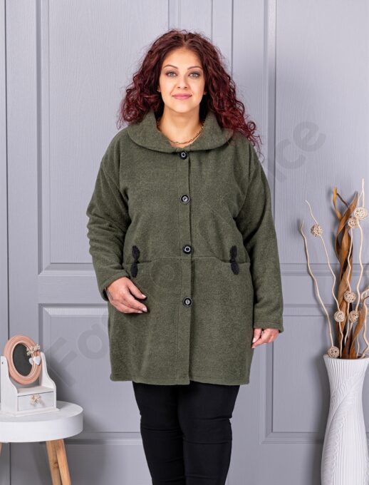 Plus size μπουκλέ παλτό-χακί-κωδ 9822-1