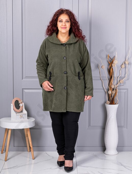 Plus size μπουκλέ παλτό-χακί-κωδ 9822-1