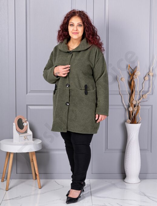 Plus size μπουκλέ παλτό-χακί-κωδ 9822-1