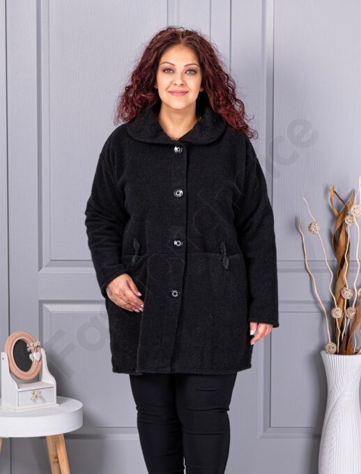 Plus size μπουκλέ παλτό-μαύρο-κωδ 9822