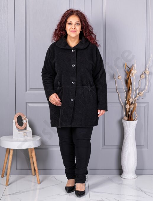 Plus size μπουκλέ παλτό-μαύρο-κωδ 9822