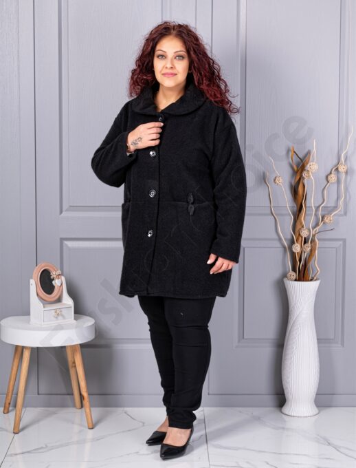 Plus size μπουκλέ παλτό-μαύρο-κωδ 9822