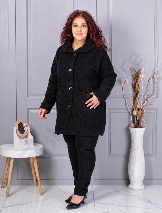 Plus size μπουκλέ παλτό-μαύρο-κωδ 9822