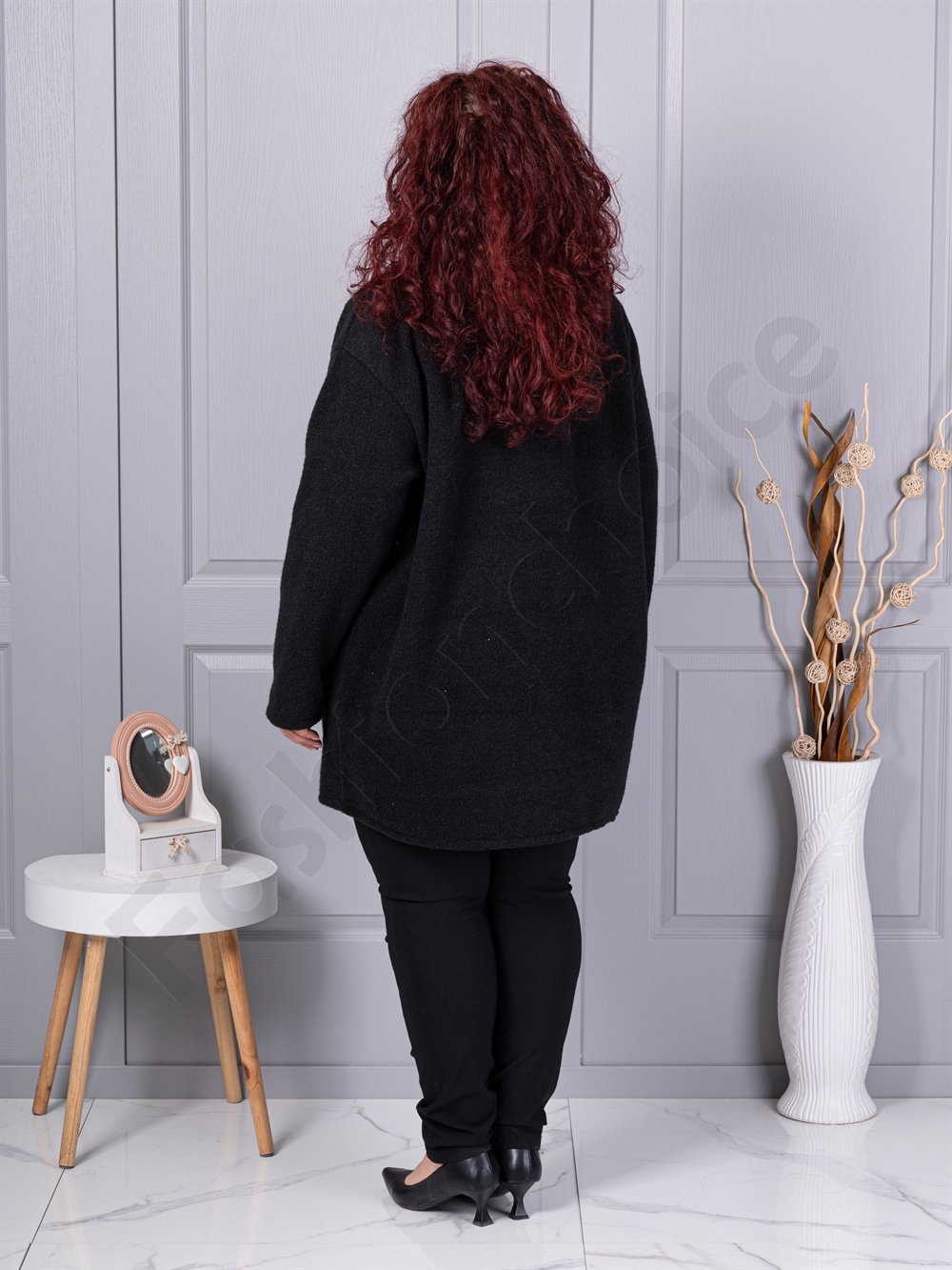Plus size μπουκλέ παλτό-μαύρο-κωδ 9822