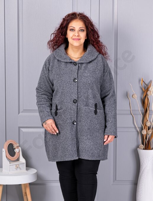 Plus size μπουκλέ παλτό-γκρι-κωδ 9822-2
